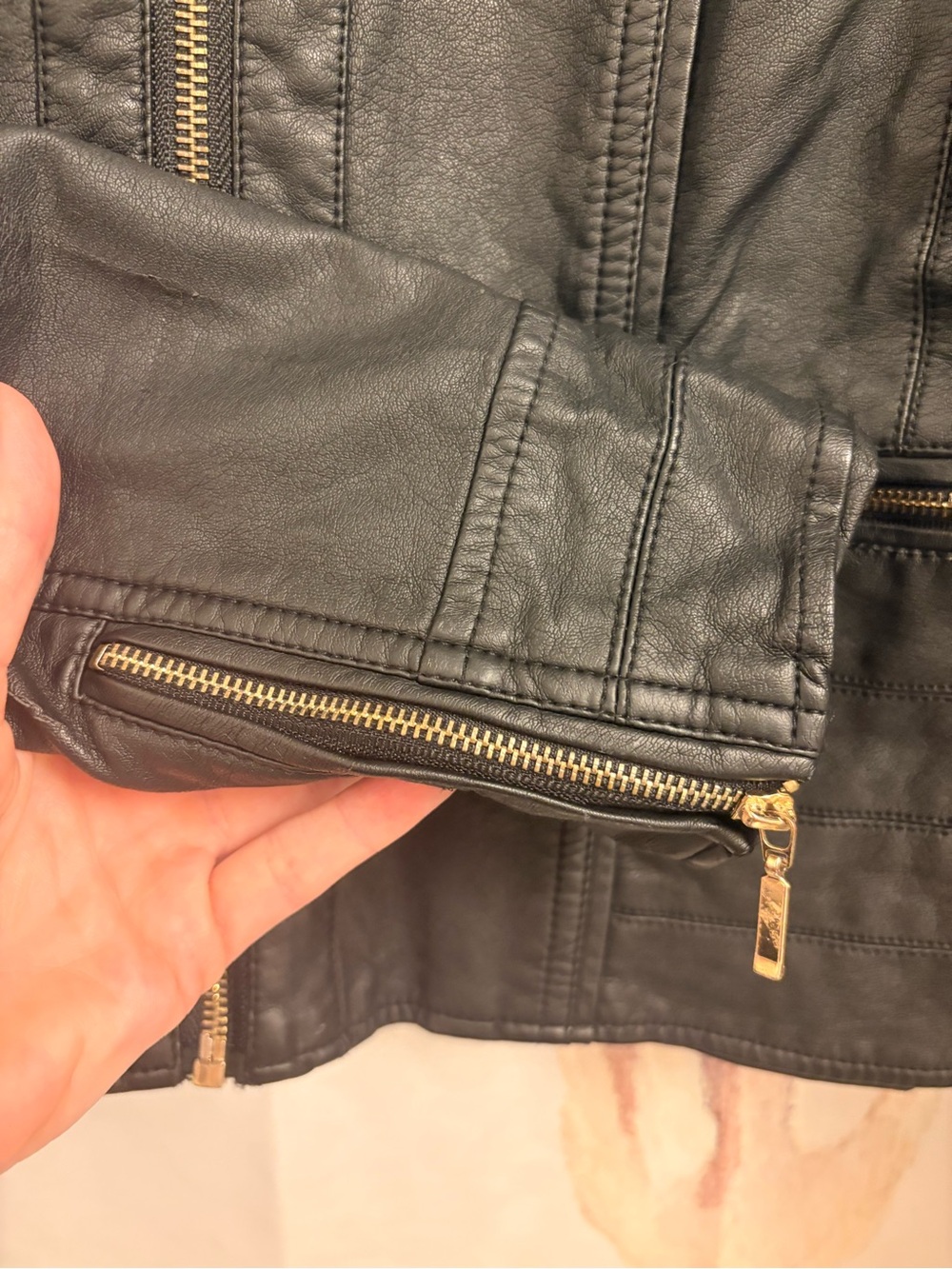 XS Le Chateau Black Faux Leather Zip Moto Jacket - Picture 6 of 8
